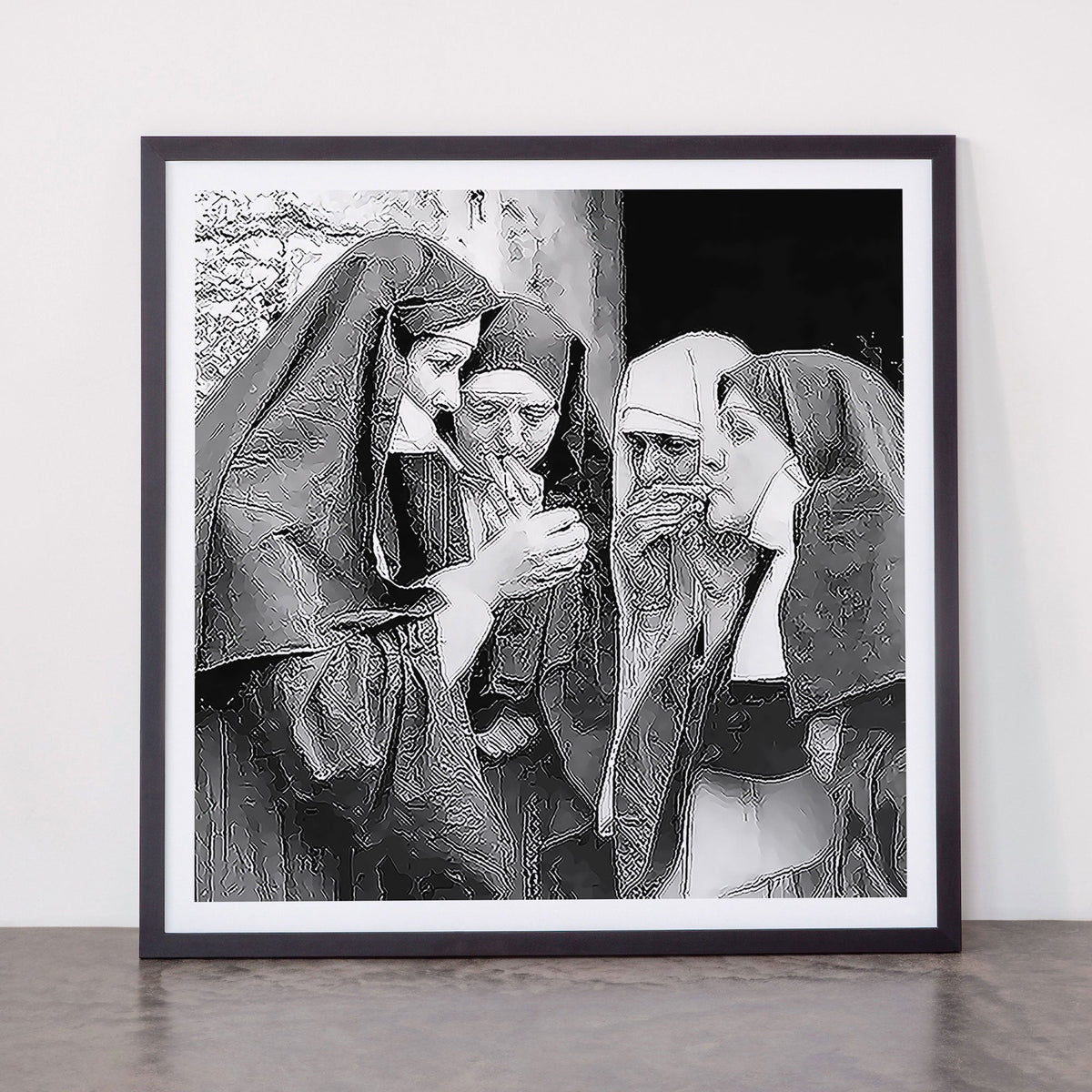 Nuns smoking black and white photograph - photography - photographs portrait for home and wall decor Framed Art Print Gallery Image 55
