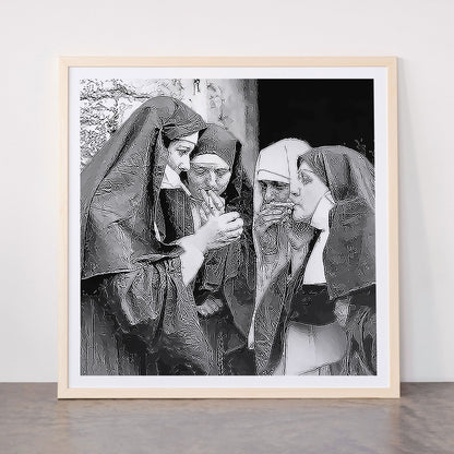 Nuns smoking black and white photograph - photography - photographs portrait for home and wall decor Framed Art Print Gallery Image 77