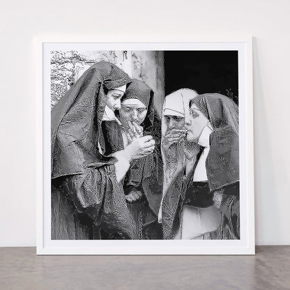 Nuns smoking black and white photograph - photography - photographs portrait for home and wall decor Framed Art Print Gallery Image 87