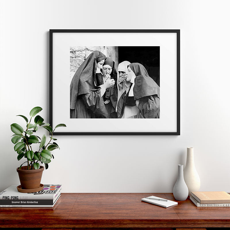 Nuns smoking black and white photograph - photography - photographs portrait for home and wall decor Framed Art Print Gallery Image 9