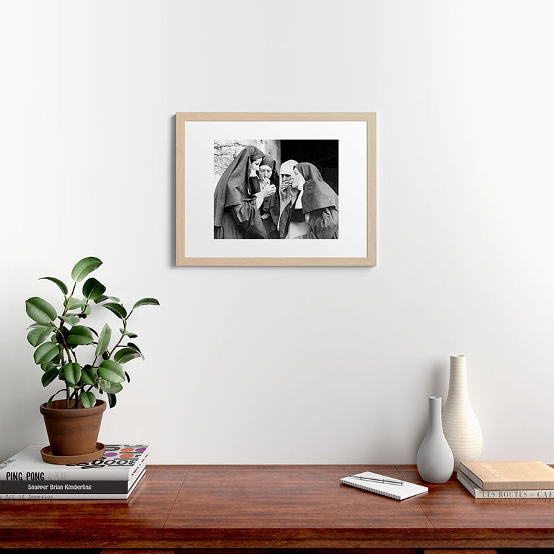 Nuns smoking black and white photograph - photography - photographs portrait for home and wall decor Framed Art Print Gallery Image 64