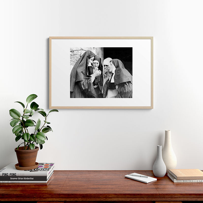 Nuns smoking black and white photograph - photography - photographs portrait for home and wall decor Framed Art Print Gallery Image 28