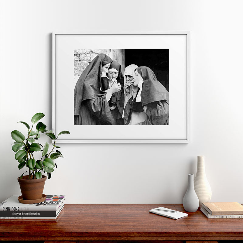 Nuns smoking black and white photograph - photography - photographs portrait for home and wall decor Framed Art Print Gallery Image 39