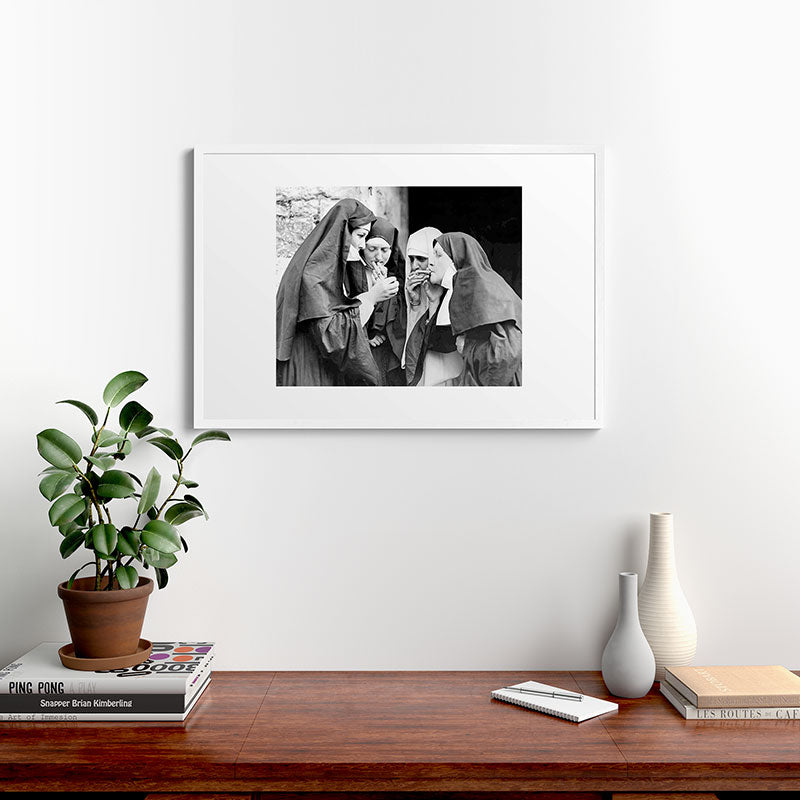 Nuns smoking black and white photograph - photography - photographs portrait for home and wall decor Framed Art Print Gallery Image 37