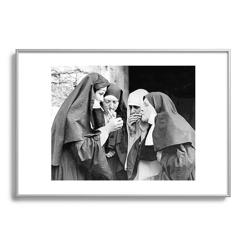 Nuns smoking black and white photograph - photography - photographs portrait for home and wall decor Framed Art Print Gallery Image 132