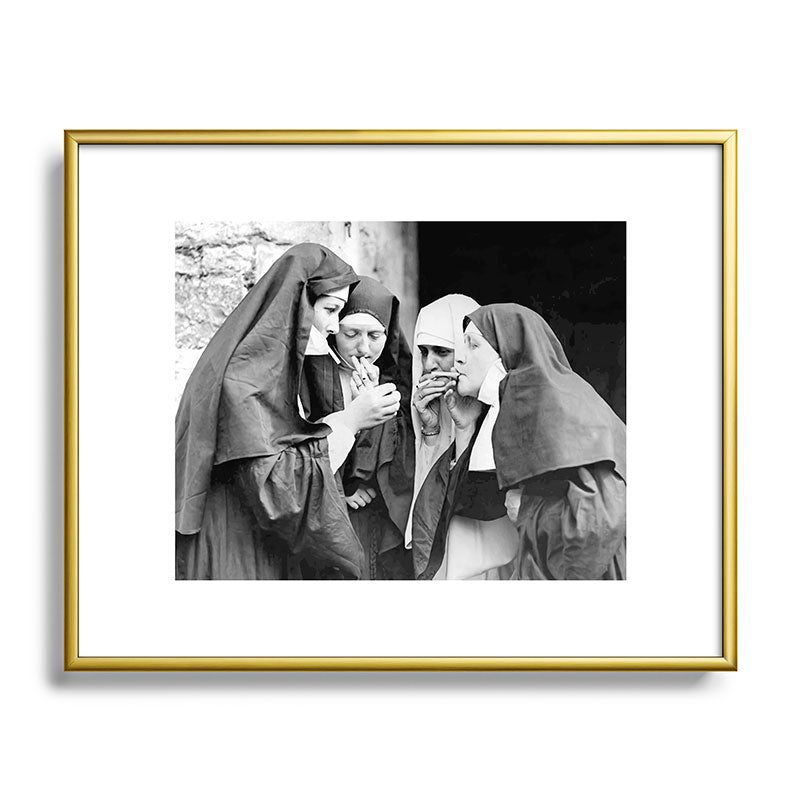 Nuns smoking black and white photograph - photography - photographs portrait for home and wall decor Framed Art Print Gallery Image 121