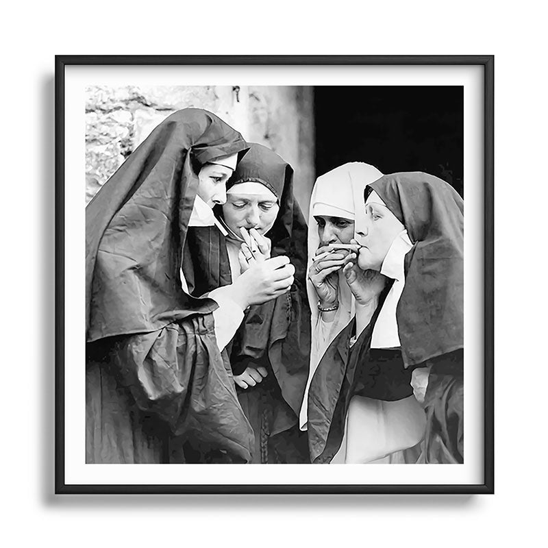 Nuns smoking black and white photograph - photography - photographs portrait for home and wall decor Framed Art Print Gallery Image 122