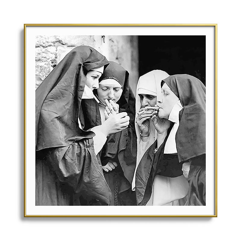 Nuns smoking black and white photograph - photography - photographs portrait for home and wall decor Framed Art Print Gallery Image 136
