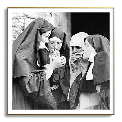 Nuns smoking black and white photograph - photography - photographs portrait for home and wall decor Framed Art Print Gallery Image 139