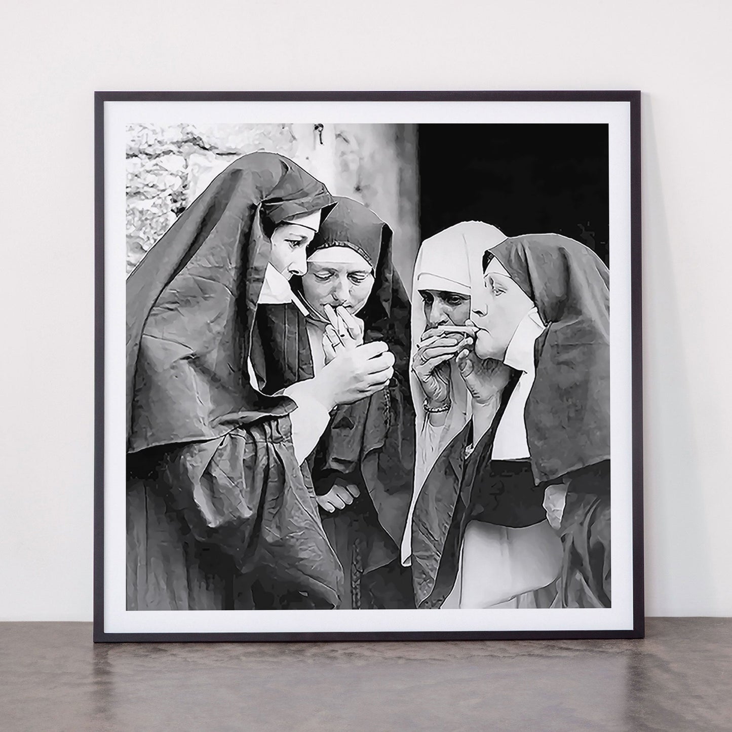 Nuns smoking black and white photograph - photography - photographs portrait for home and wall decor Framed Art Print Gallery Image 11