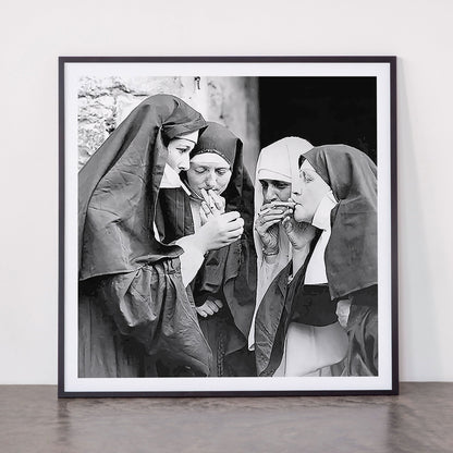 Nuns smoking black and white photograph - photography - photographs portrait for home and wall decor Framed Art Print Gallery Image 11