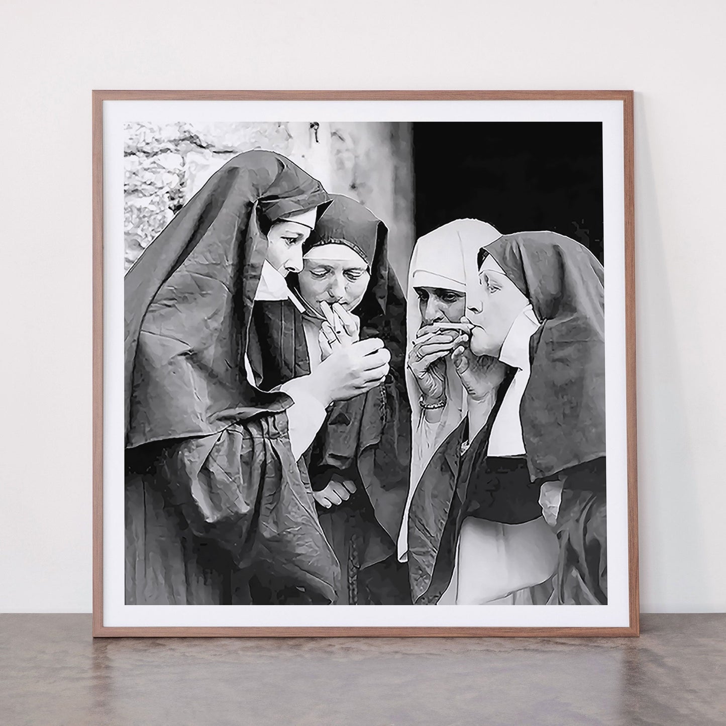 Nuns smoking black and white photograph - photography - photographs portrait for home and wall decor Framed Art Print Gallery Image 21