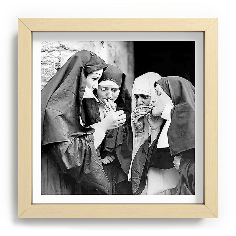 Nuns smoking black and white photograph - photography - photographs portrait for home and wall decor Framed Art Print Gallery Image 106