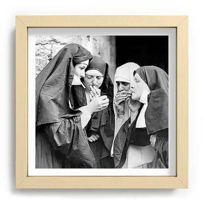 Nuns smoking black and white photograph - photography - photographs portrait for home and wall decor Framed Art Print Gallery Image 106