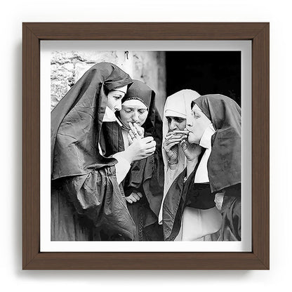 Nuns smoking black and white photograph - photography - photographs portrait for home and wall decor Framed Art Print Gallery Image 98