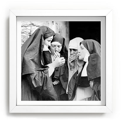 Nuns smoking black and white photograph - photography - photographs portrait for home and wall decor Framed Art Print Gallery Image 114
