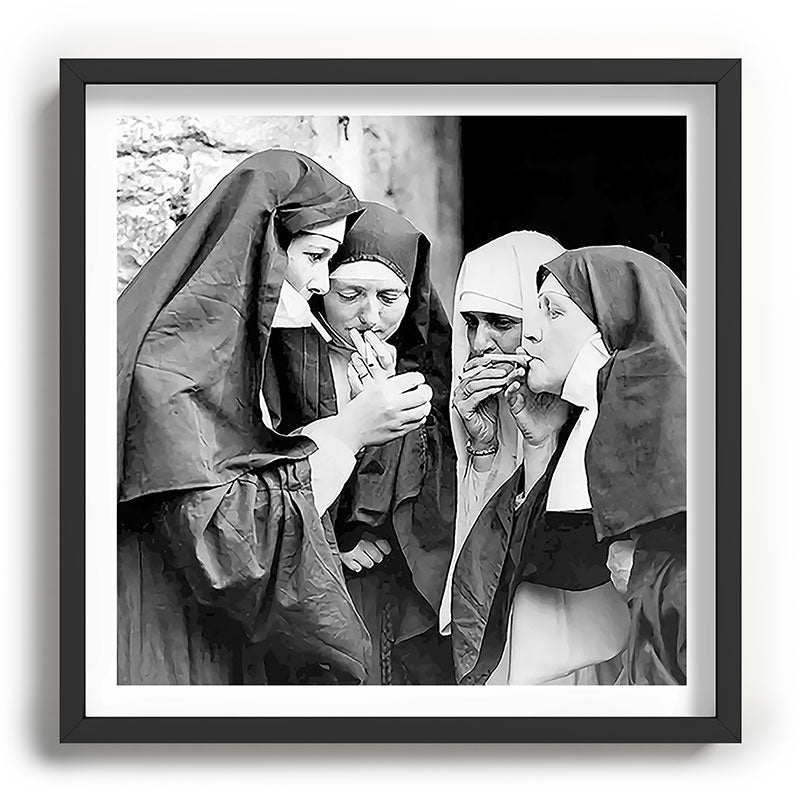 Nuns smoking black and white photograph - photography - photographs portrait for home and wall decor Framed Art Print Gallery Image 93