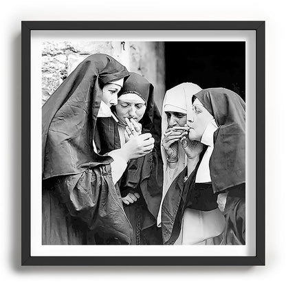 Nuns smoking black and white photograph - photography - photographs portrait for home and wall decor Framed Art Print Gallery Image 93