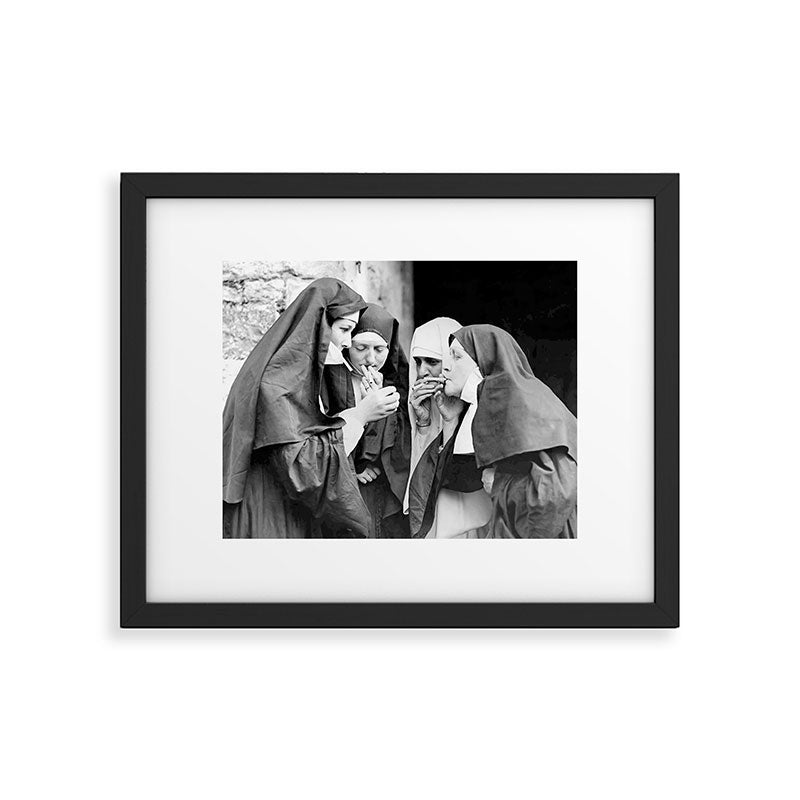 Nuns smoking black and white photograph - photography - photographs portrait for home and wall decor Framed Art Print Gallery Image 6