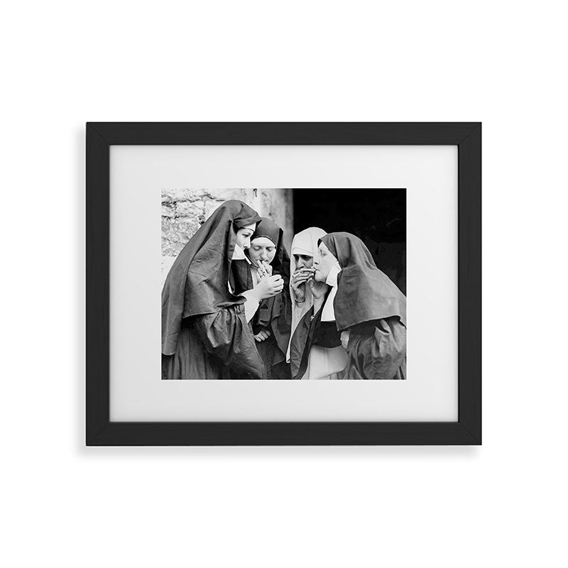 Nuns smoking black and white photograph - photography - photographs portrait for home and wall decor Framed Art Print Gallery Image 44
