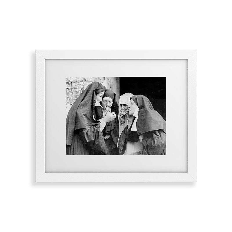 Nuns smoking black and white photograph - photography - photographs portrait for home and wall decor Framed Art Print Gallery Image 73