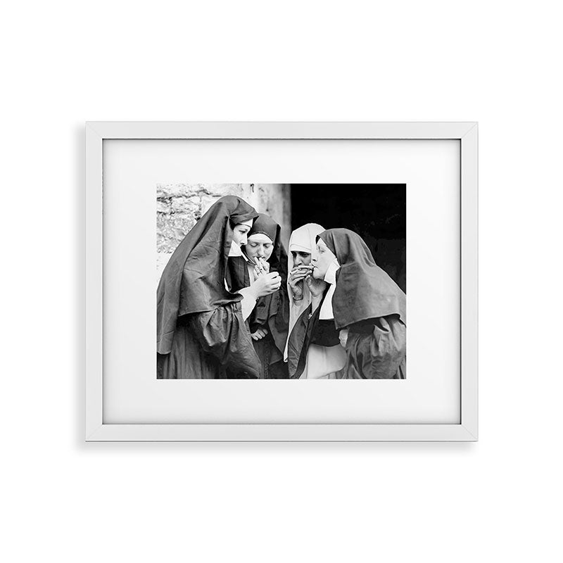 Nuns smoking black and white photograph - photography - photographs portrait for home and wall decor Framed Art Print Gallery Image 31