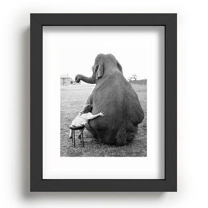 Odd Best Friends, Sweet Little Girl hugging elephant black and white photograph Framed Art Print Gallery Image 78