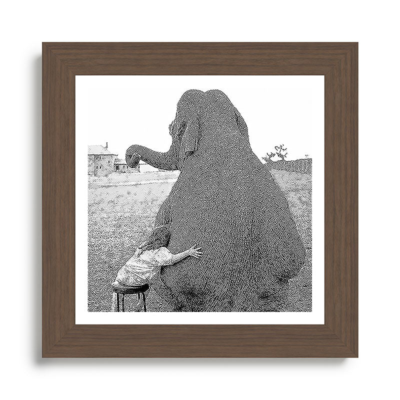 Odd Best Friends, Sweet Little Girl hugging elephant black and white photograph Framed Art Print Gallery Image 57