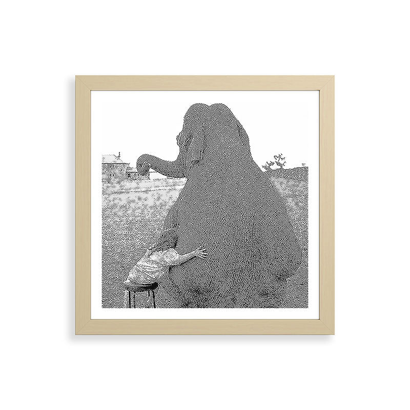 Odd Best Friends, Sweet Little Girl hugging elephant black and white photograph Framed Art Print Gallery Image 71