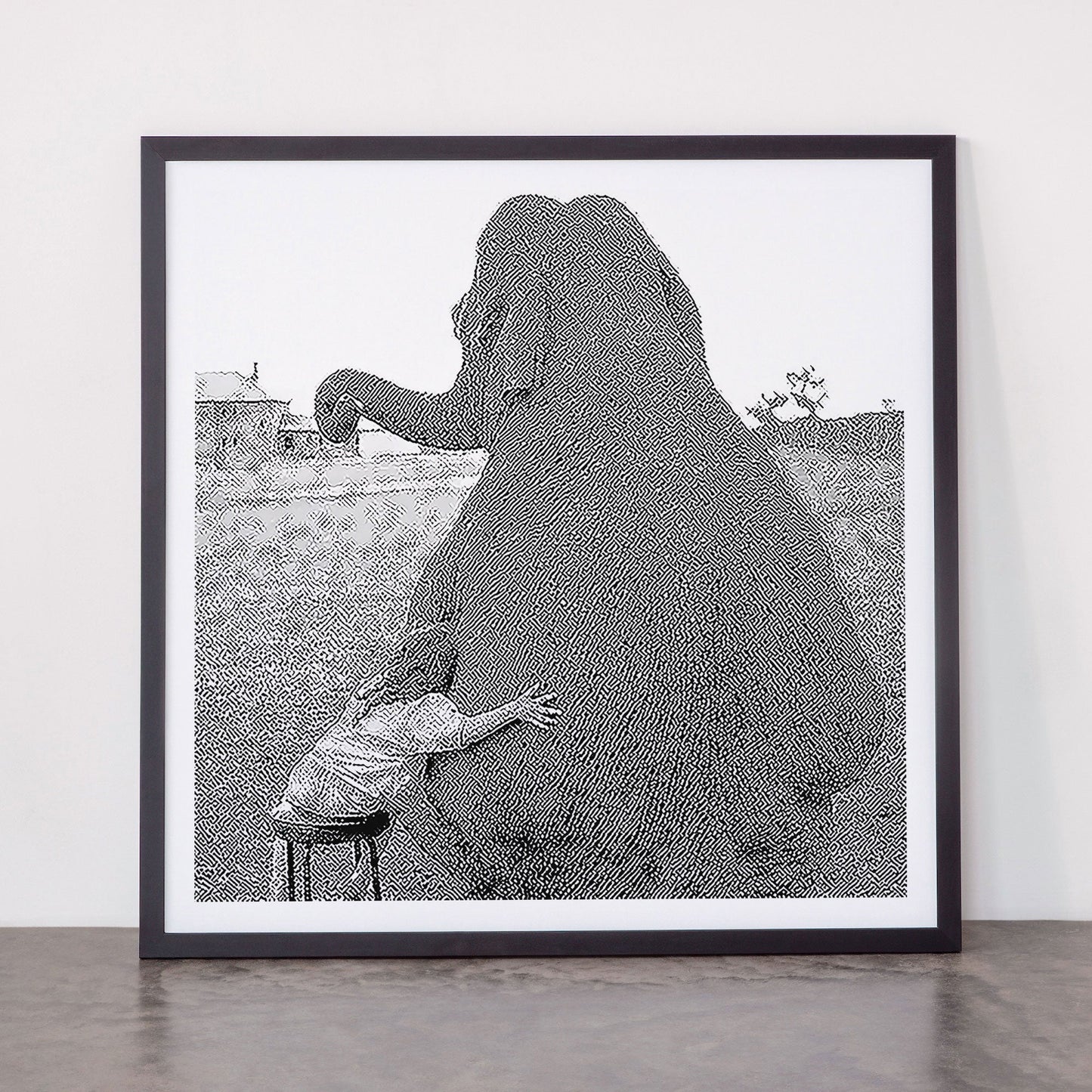 Odd Best Friends, Sweet Little Girl hugging elephant black and white photograph Framed Art Print Gallery Image 55