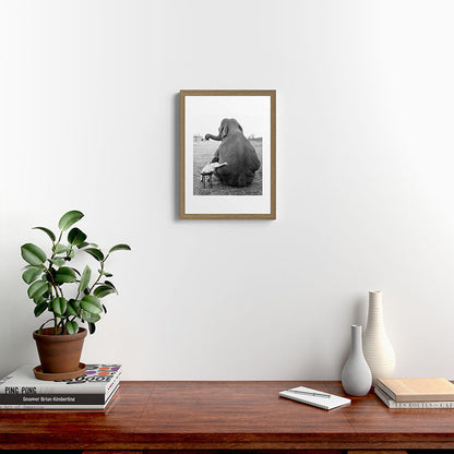 Odd Best Friends, Sweet Little Girl hugging elephant black and white photograph Framed Art Print Gallery Image 14