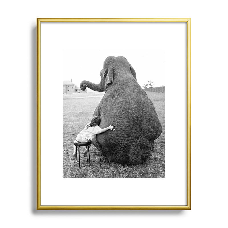Odd Best Friends, Sweet Little Girl hugging elephant black and white photograph Framed Art Print Gallery Image 121