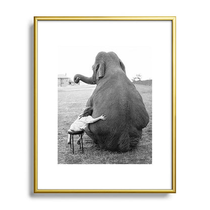 Odd Best Friends, Sweet Little Girl hugging elephant black and white photograph Framed Art Print Gallery Image 121