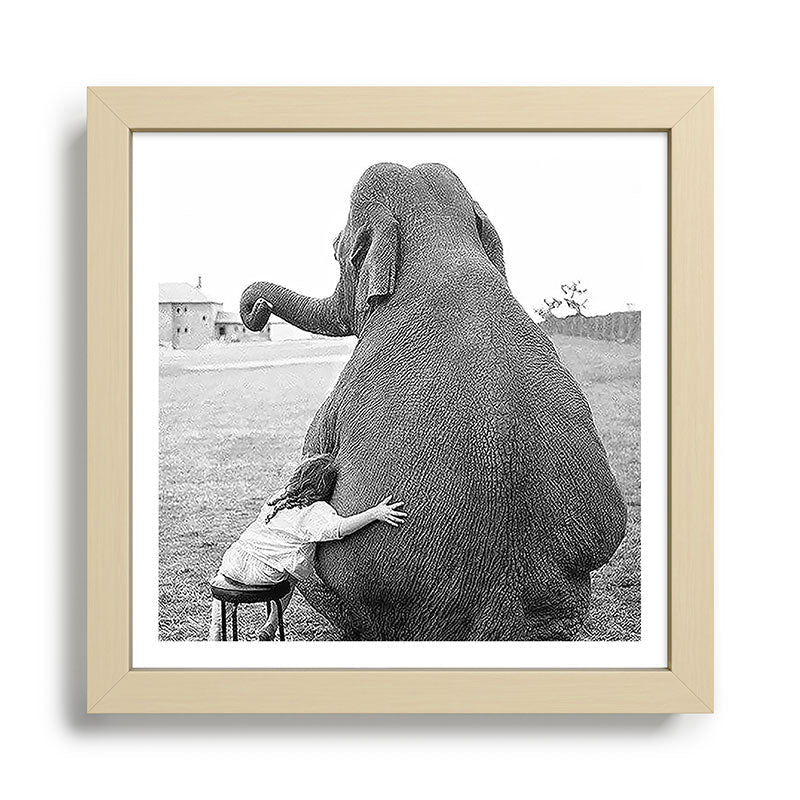Odd Best Friends, Sweet Little Girl hugging elephant black and white photograph Framed Art Print Gallery Image 24