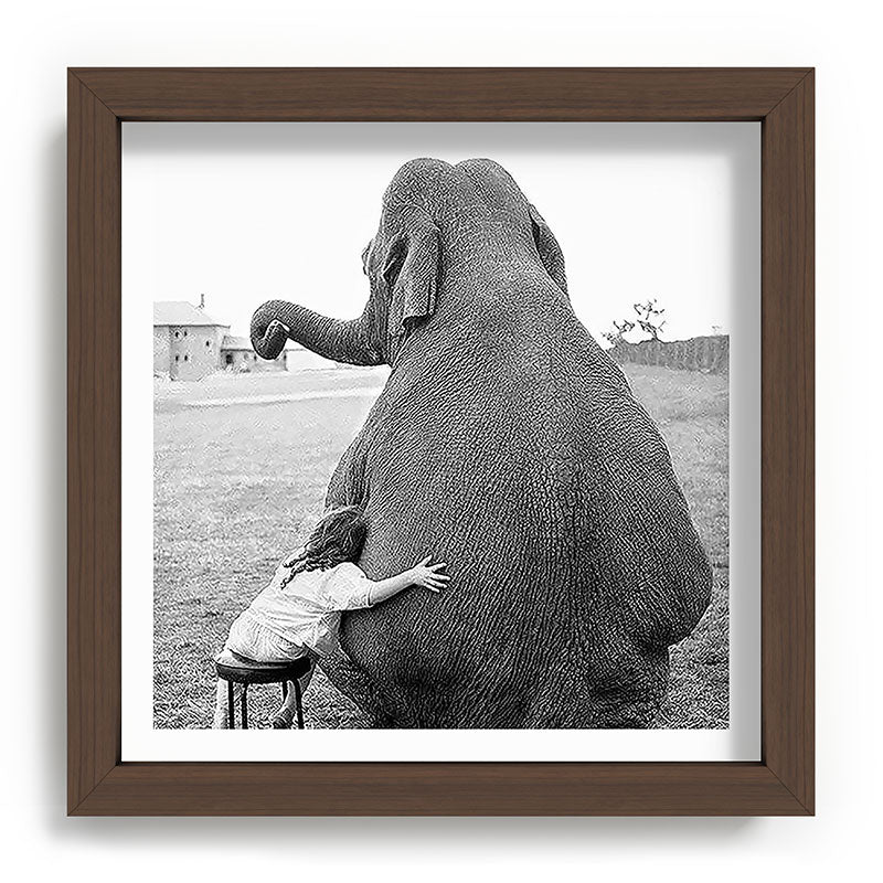 Odd Best Friends, Sweet Little Girl hugging elephant black and white photograph Framed Art Print Gallery Image 98