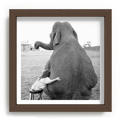 Odd Best Friends, Sweet Little Girl hugging elephant black and white photograph Framed Art Print Gallery Image 98