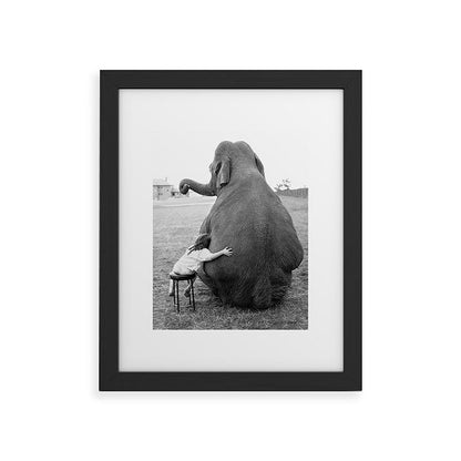Odd Best Friends, Sweet Little Girl hugging elephant black and white photograph Framed Art Print Gallery Image 44