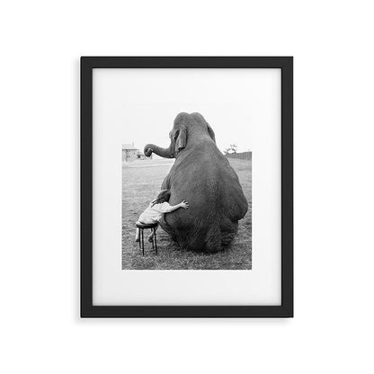 Odd Best Friends, Sweet Little Girl hugging elephant black and white photograph Framed Art Print Gallery Image 3