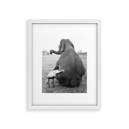 Odd Best Friends, Sweet Little Girl hugging elephant black and white photograph Framed Art Print Gallery Image 36