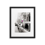 Perfect Pink Bubble Gum Llama taking a New York Taxi black and white photograph Framed Art Print Gallery Image 1