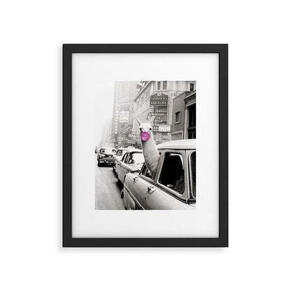 Perfect Pink Bubble Gum Llama taking a New York Taxi black and white photograph Framed Art Print Gallery Image 5
