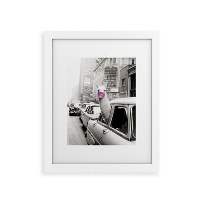 Perfect Pink Bubble Gum Llama taking a New York Taxi black and white photograph Framed Art Print Gallery Image 69