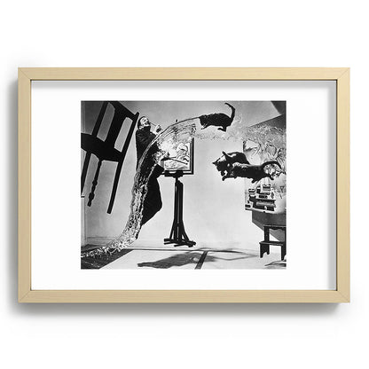 Dalí Atomicus, Salvador Dali painting with flying cats and water spurts surrealism / surrealist black and white photograph / photography by Philippe Halsman Framed Art Print Gallery Image 97