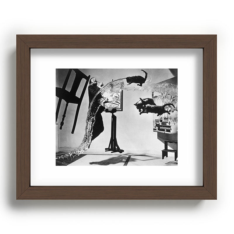 Dalí Atomicus, Salvador Dali painting with flying cats and water spurts surrealism / surrealist black and white photograph / photography by Philippe Halsman Framed Art Print Gallery Image 88