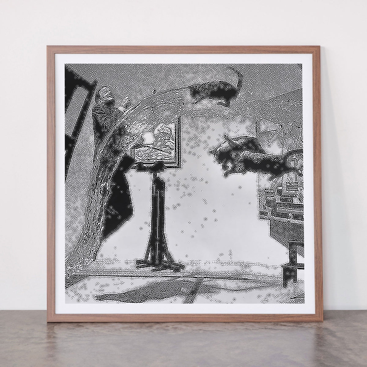 Dalí Atomicus, Salvador Dali painting with flying cats and water spurts surrealism / surrealist black and white photograph / photography by Philippe Halsman Framed Art Print Gallery Image 66