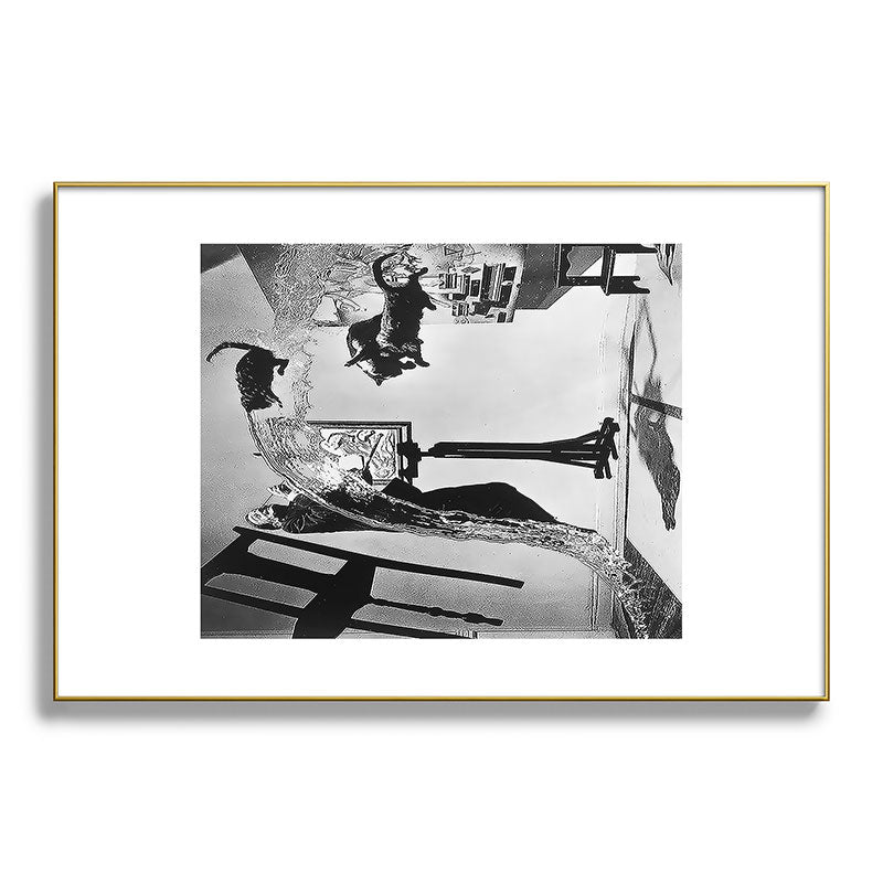 Dalí Atomicus, Salvador Dali painting with flying cats and water spurts surrealism / surrealist black and white photograph / photography by Philippe Halsman Framed Art Print Gallery Image 127