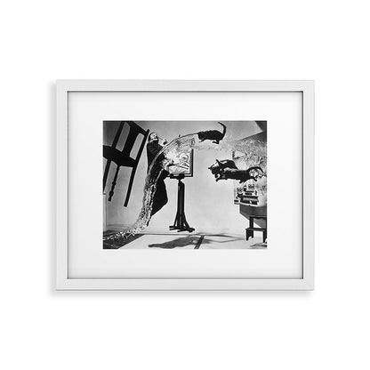 Dalí Atomicus, Salvador Dali painting with flying cats and water spurts surrealism / surrealist black and white photograph / photography by Philippe Halsman Framed Art Print Gallery Image 36