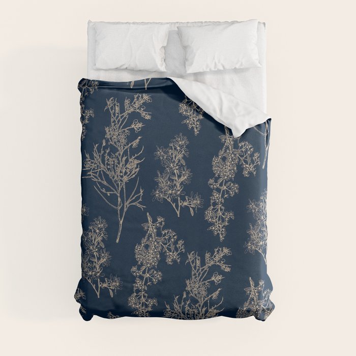 Botanical Cottage Floral Pattern Navy Blue and Beige Duvet Cover Gallery Image 8