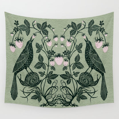 Birds and Snails with Strawberries Wall Tapestry Gallery Image 1