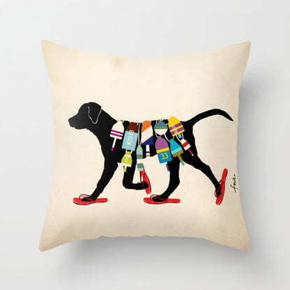 Black dog lab labrador buoy nautical beach ocean sandals flip flop art Throw Pillow Gallery Image 6